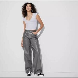 Women's High-Rise Baggy‎ Jeans - Wild Fable Metallic Gray/Silver Sizes 2/4/&10